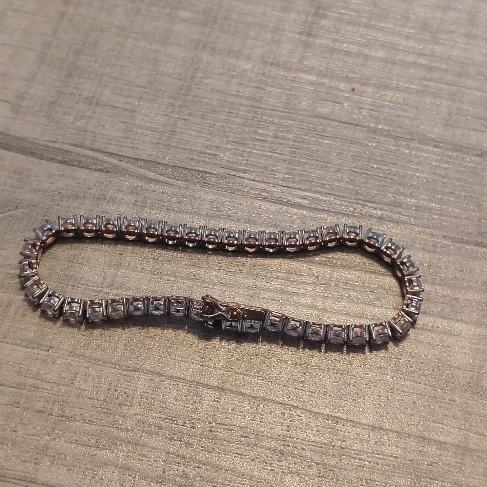 TG TC Rose Gold Tone Cubic Zirconia Tennis Bracelet Round Cut Clear‎ Stones VTG